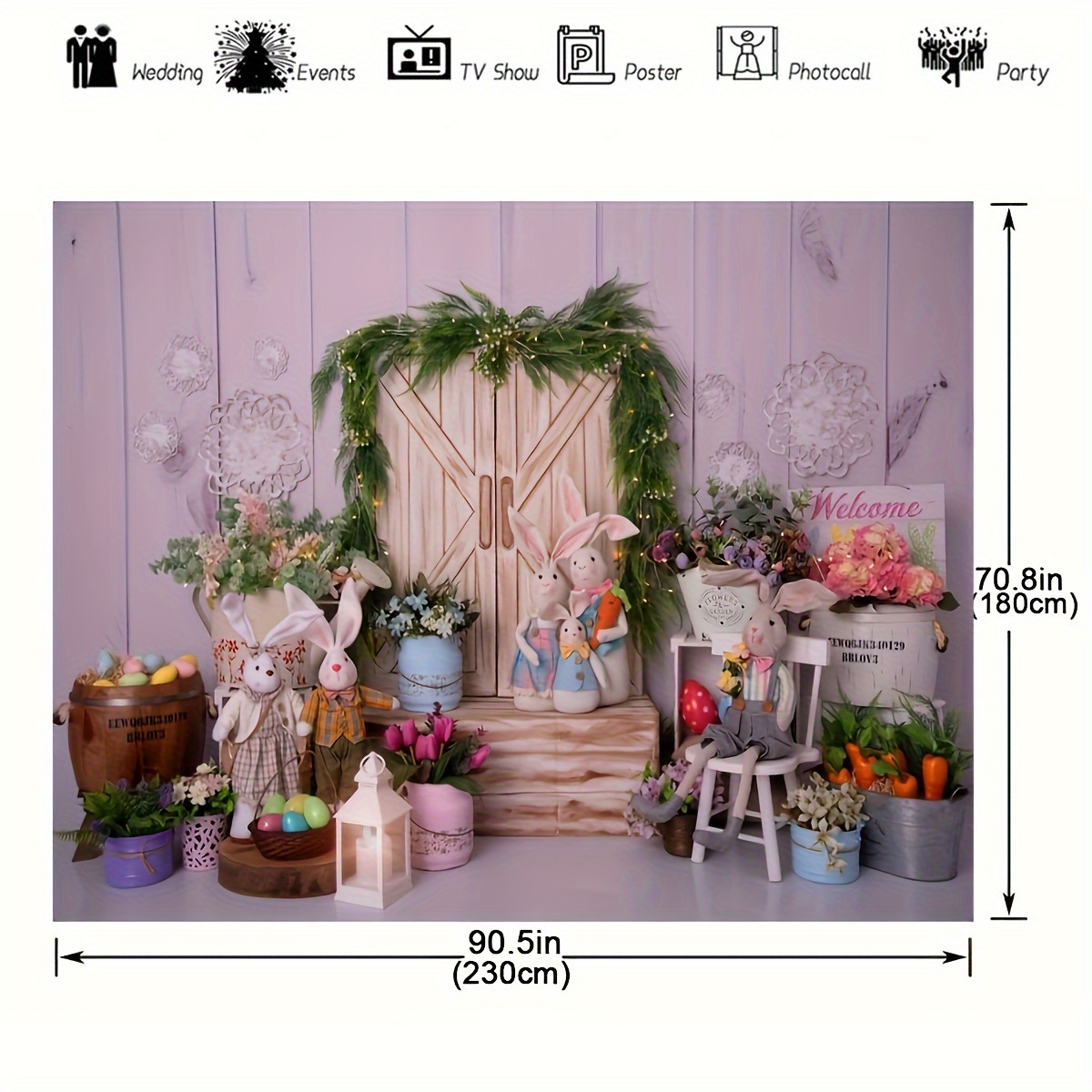 1pc spring easter garden photography backdrop rabbit bunny colorful eggs grass wooden wall door background party decoration kids children props photo booth