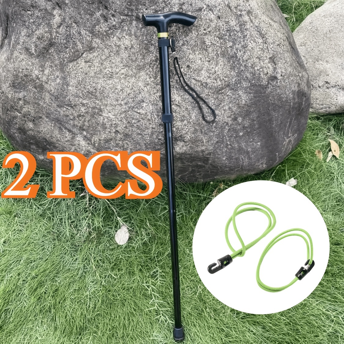 TEMU 2pcs (1pc Hiking Staff And 1pc Backpack Rope) Lightweight Foldable Walking Stick, Hiking Pole, With And Adjustable Height