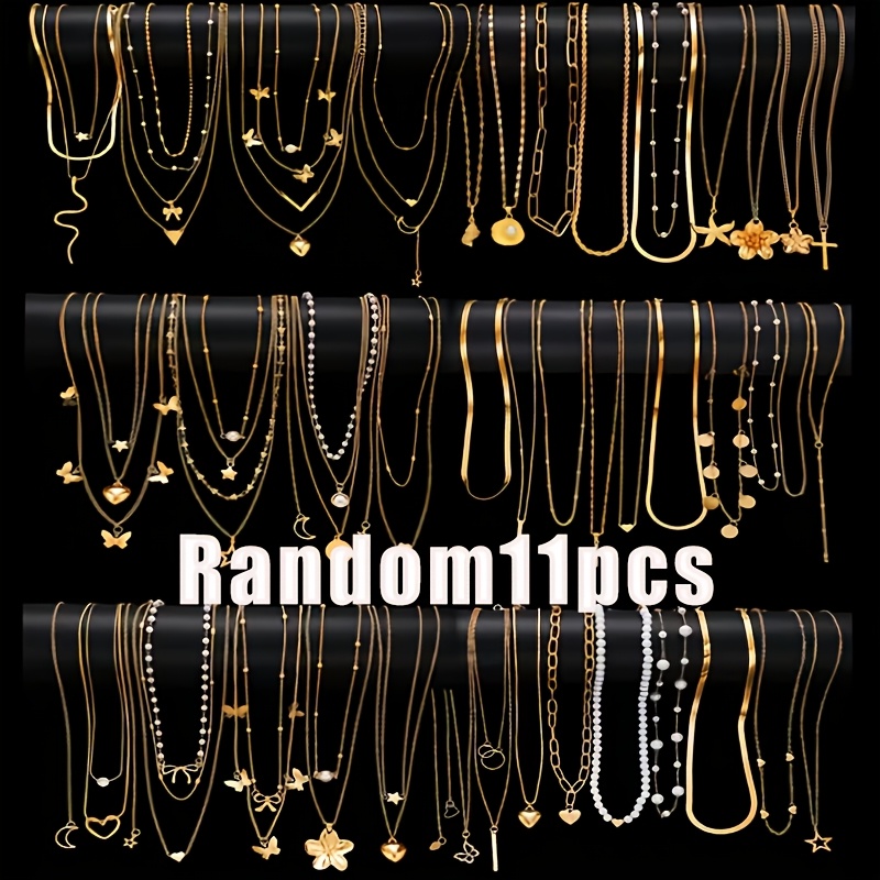 TEMU Random 11pcs Women's Fashion Pendant Necklace Set - Stylish, Luxurious, And Elegant Old-school Money Style Heart, Moon, And -shaped Necklaces.