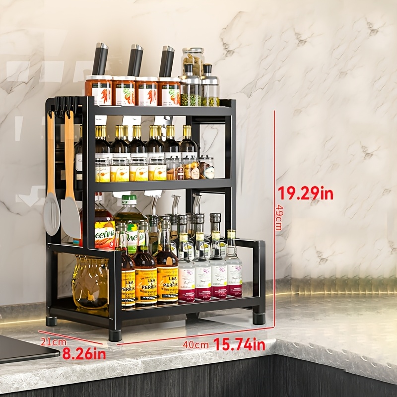 Image of 2-3 Adjustable Metal Condiment Storage Boxes, Multi-functional Kitchen Storage Rack, Kitchen Organizers And Storage, Easy Kitchenware, Sturdy Frame/hook Structure