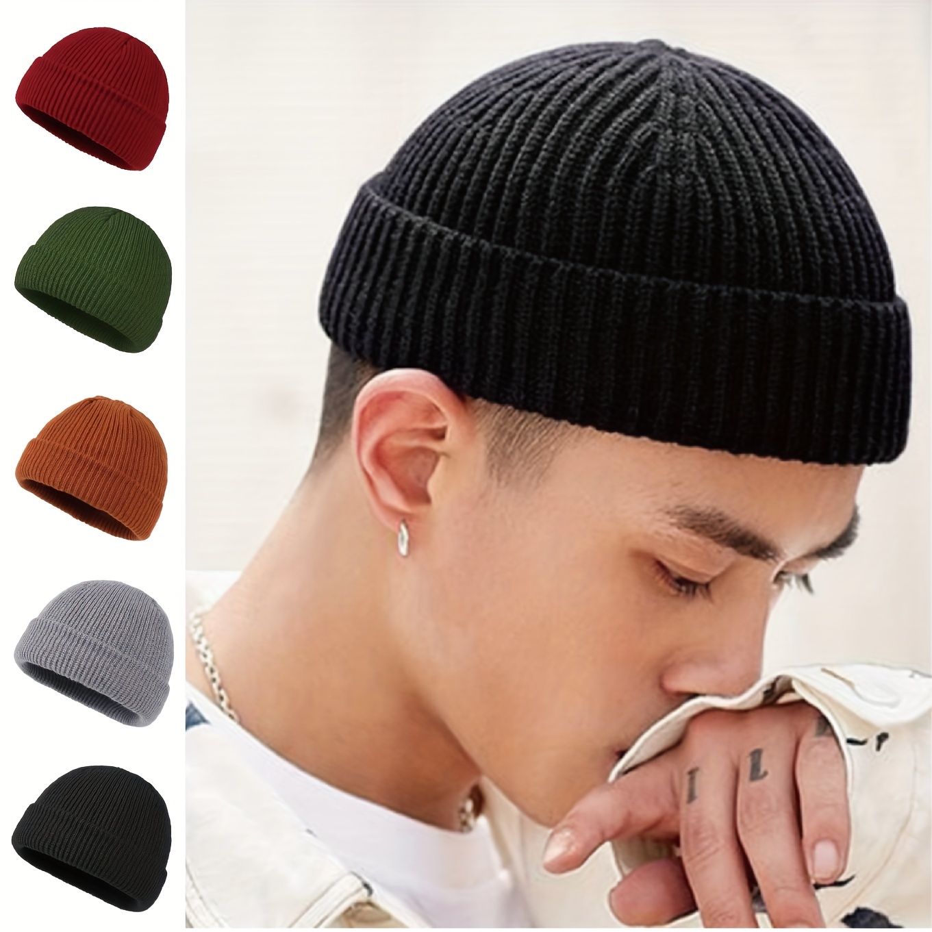 

3-piece Packs Knit Cuffed Beanie Cap For Men - , Casual And Cozy