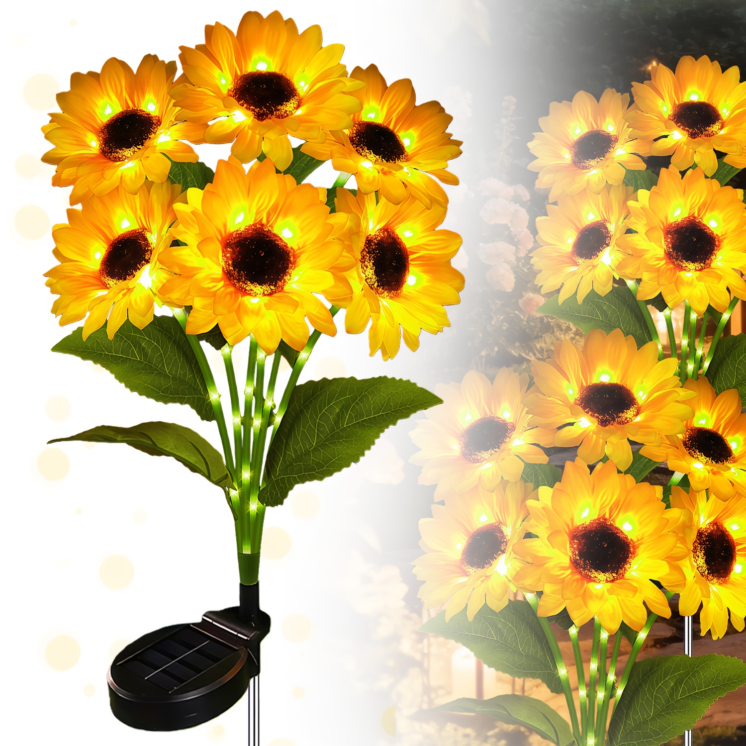 TEMU Ledoor 6-light Outdoor Sunflower String Lights With - Stake-mounted Plug-and-play Flower Lights Suitable For Garden, Wedding, Lawn, Pathway,