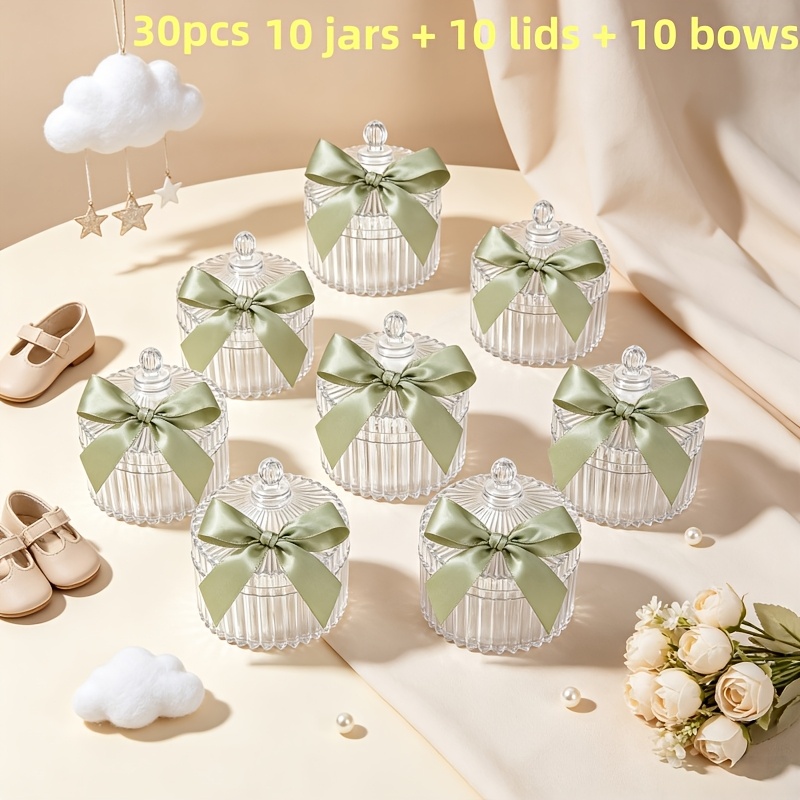 TEMU Mini pots souvenirs en acrylique à rayures verticales transparentes, adaptés pour le baptême, les fêtes prénatales, les enterrements de vie de