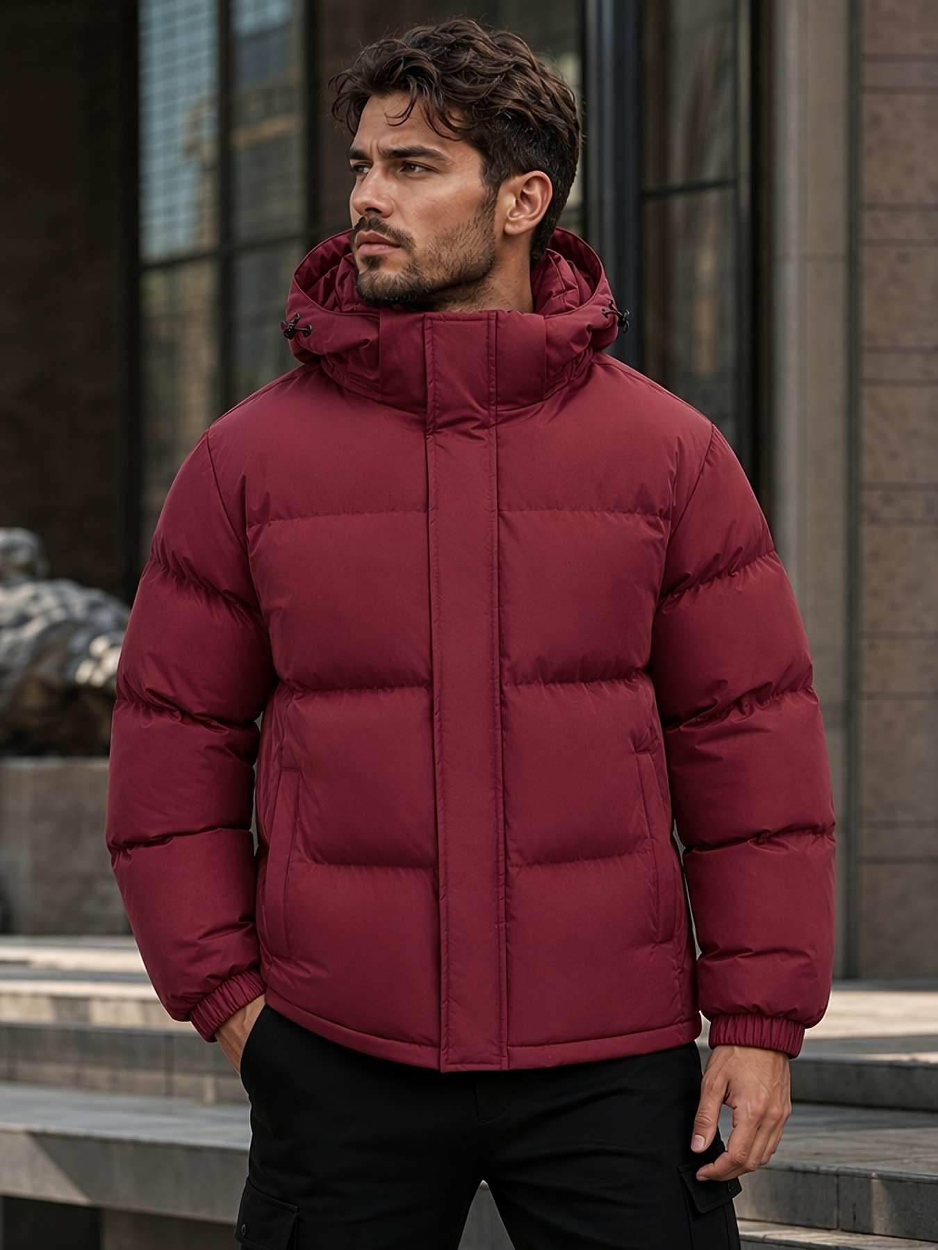 Men's Loose-Fit Hooded Padded Jacket for Winter