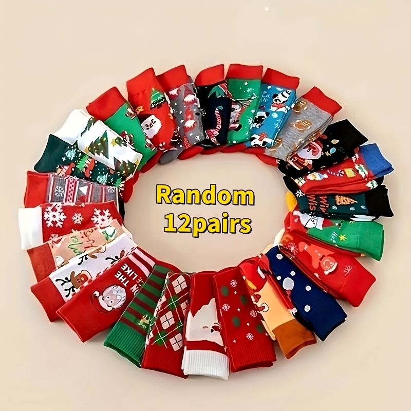4/8/12-pair Assorted Style Christmas Stockings - Santa Claus, Snowman, Candy Jar - Red, Green, Golden Holiday Colors - Unisex Mid-calf Socks, Suitable For Christmas Parties Gatherings