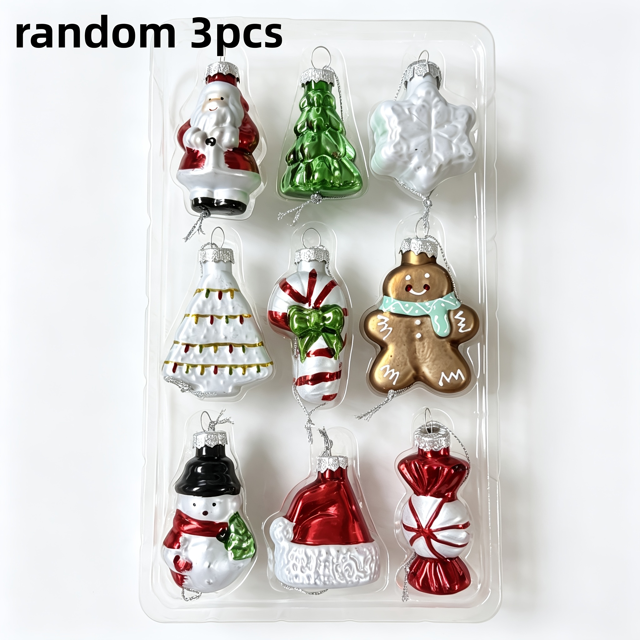 TEMU Set di ciondoli decorativi in vetro casuali, 3 pezzi, ornamenti natalizi da interno, personaggi creativi di , , alberi di Natale, , caramelle,