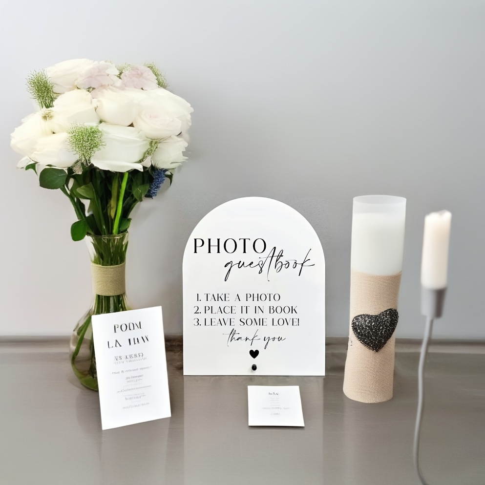 

Acrylic Photo Guest Book Sign With Stand For Weddings, Anniversaries, And Birthday Parties - Universal Celebration Decor, Non-electric, Featherless, Clear Display For Reception And