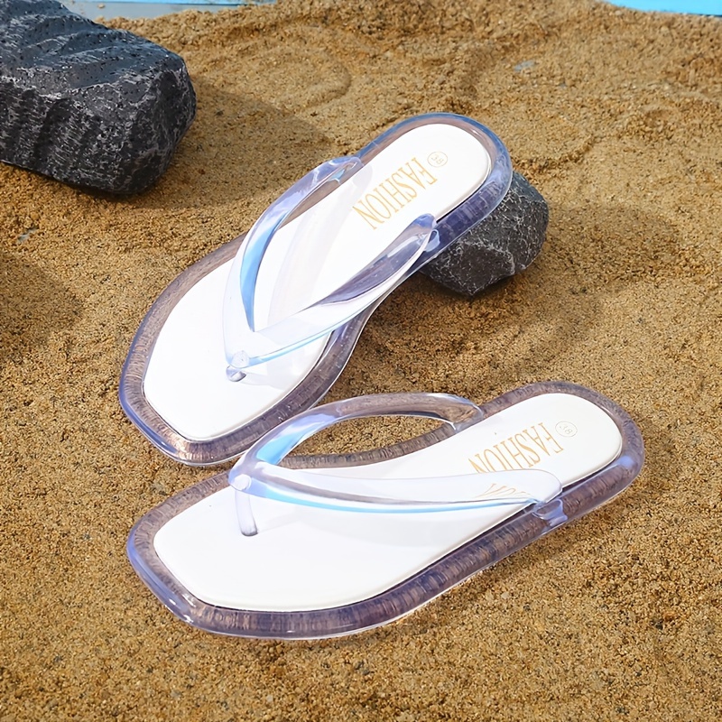 trendy transparent jelly flip flops fashionable square toe Temu Oman