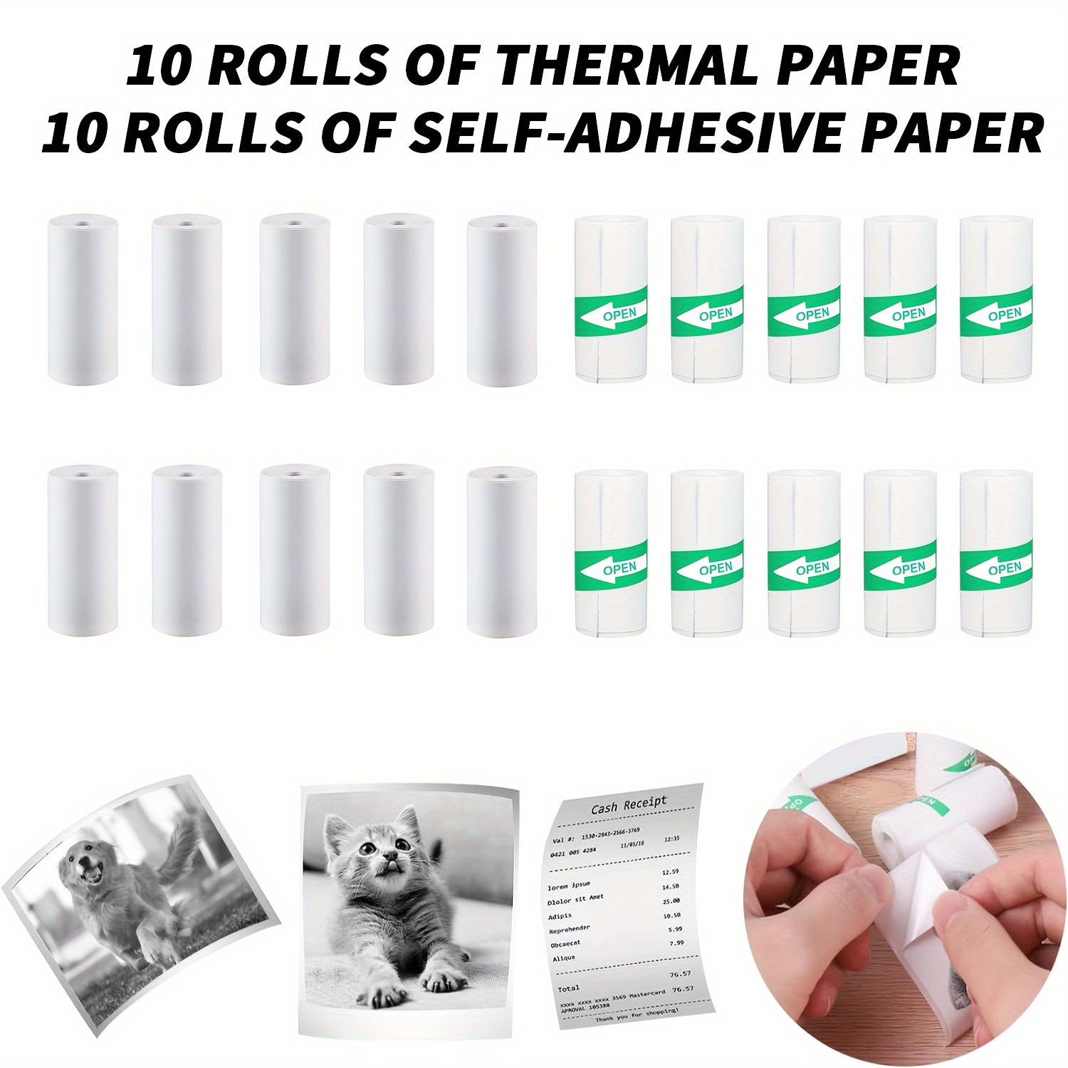 

Mini Printing Paper (10/20 Rolls Thermal Adhesive Paper), Printer Label Sticker For Wireless Study Notes, Work, Photos, Pictures, Memo No Ink Printer 57mm