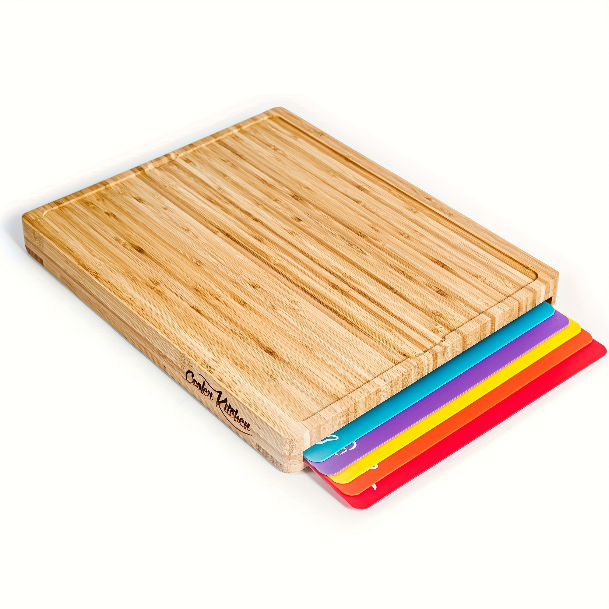 TEMU Bamboo Cutting Board Set - Easy To Clean Wooden Cutting Board Set With 6 Color With Food Iconsflexible Plastic Cutting Boards - Wooden Cutting Boards For Kitchen - Wooden Cutting Board Set