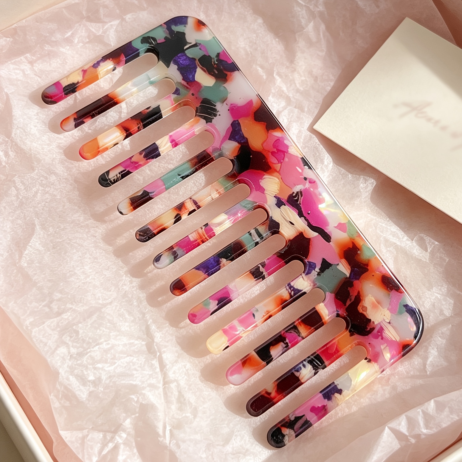 TEMU Marble Floral Wide Tooth Comb, Large Detangling Hair Comb For Curly Thick Hair, Vintage Tortoiseshell Pattern Hair Comb For Women Styling