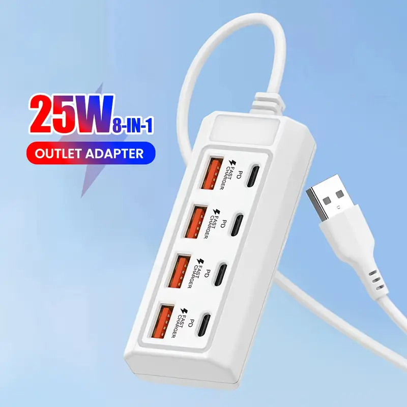 25w 8 port usb hub adapter with 4 usb and 4 pd ports compatible with usb devices 20 30w input power 20 30w output power no battery included details 1