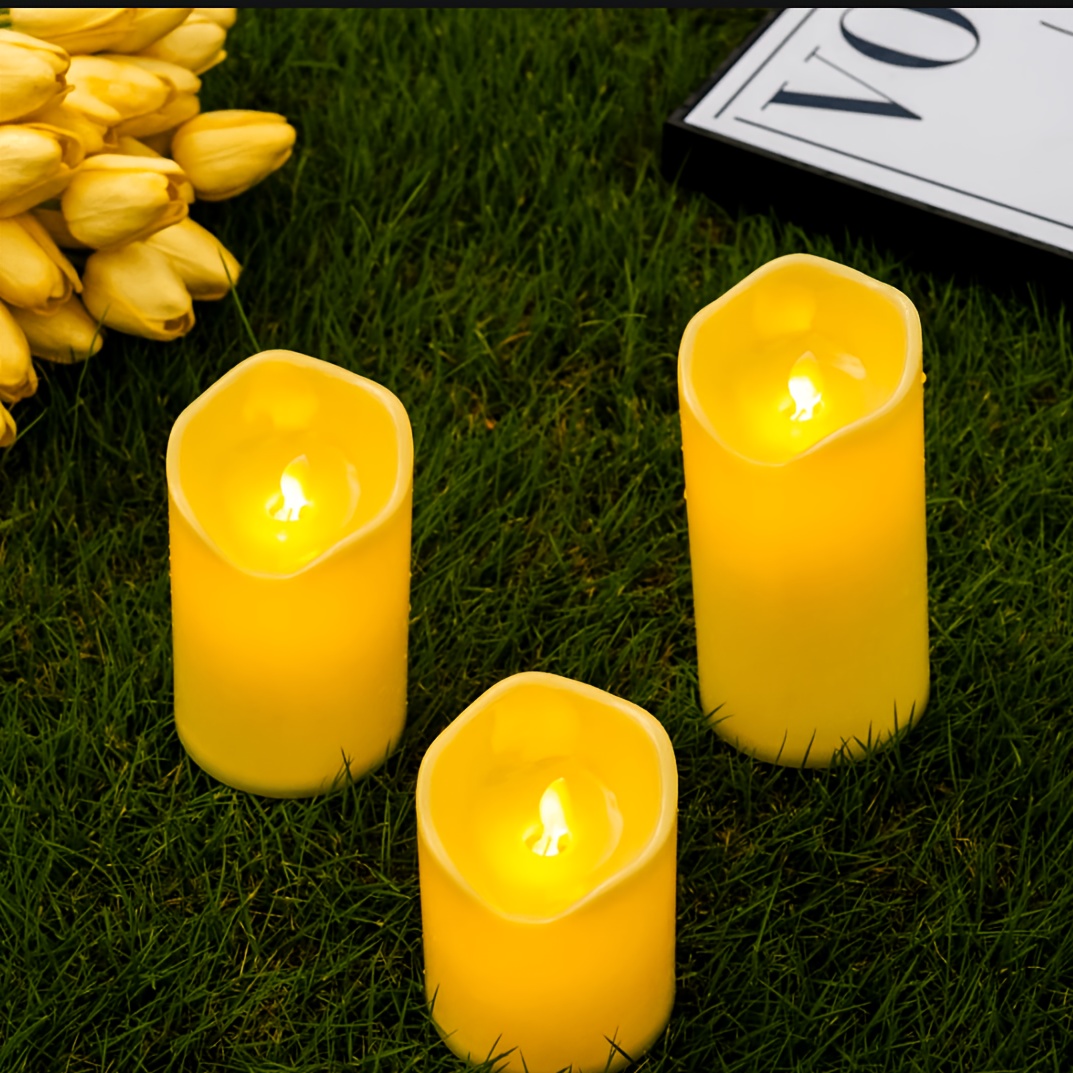 TEMU 3 velas sin llama con llama móvil - Velas de LED a pilas, adecuadas para camping, , mesas de comedor, festivales, Halloween, decoraciones de