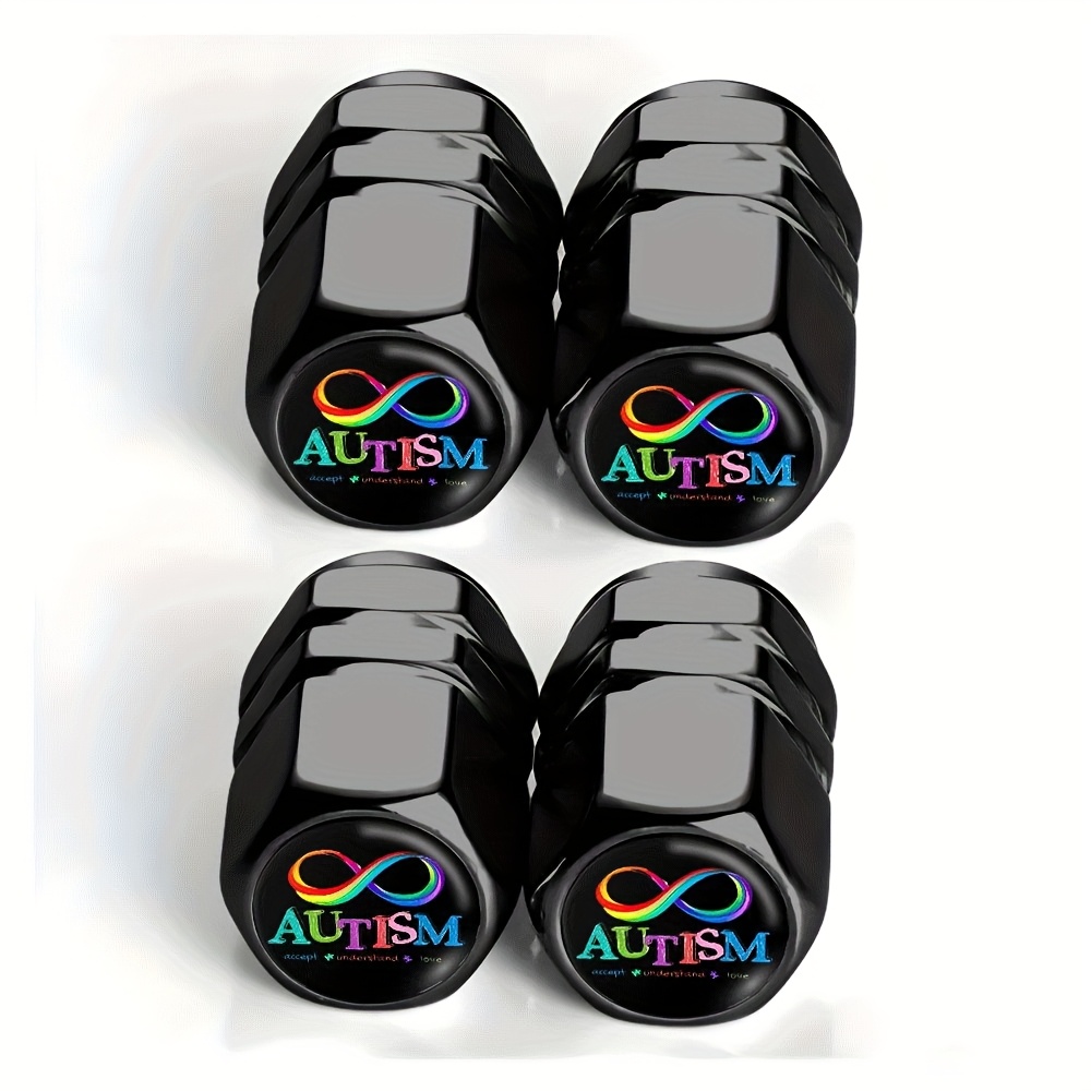 TEMU Set Of 4 Infinity Tire Valve Caps For Autism Awareness - Suitable For Cars, Trucks, Suvs, And Motorcycles, Made Of Durable Aluminum Alloy,