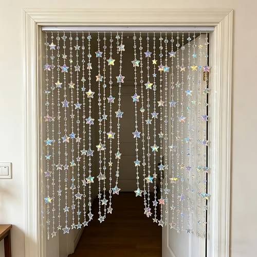 2d flat 3pcs set of 300cm total length iridescent star bead curtains girly room decor hanging chain iridescent acrylic bead curtain wedding stage decoration door curtain partition diy material no drill door curtain window hanging chain