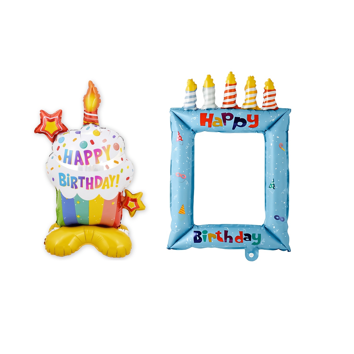 TEMU 2pcs/Set Bougie Colorée Imprimée Anniversaire Debout et Ensemble de Ballons Cadre de Gâteau d'Anniversaire pour Fête d'Anniversaire, Cabines de