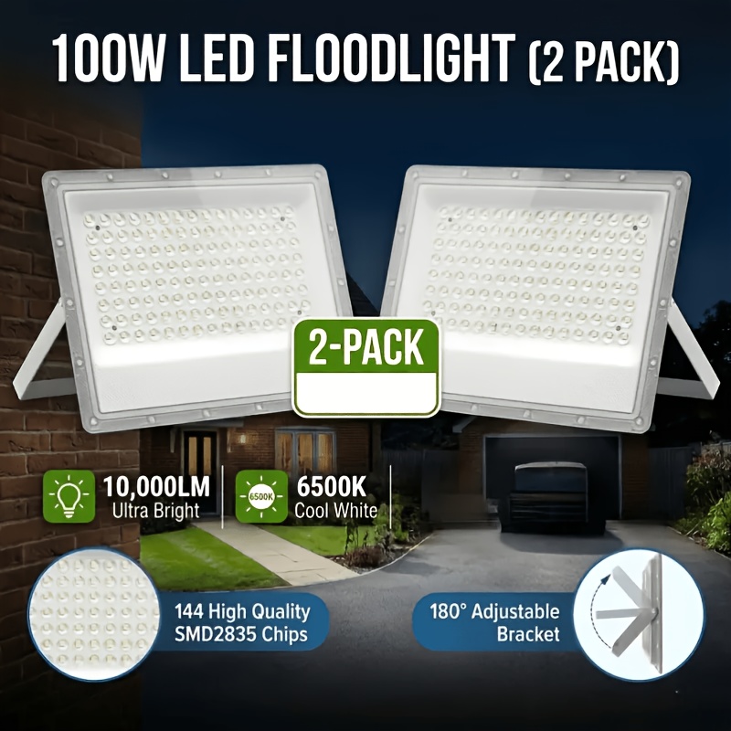 Image of 2pcs 100w Lens Led Floodlights, 6500k Cool White Light, 10000 , High-brightness Floodlights, , Energy , Adjustable Bracket, , Billboard, Architectural Lighting