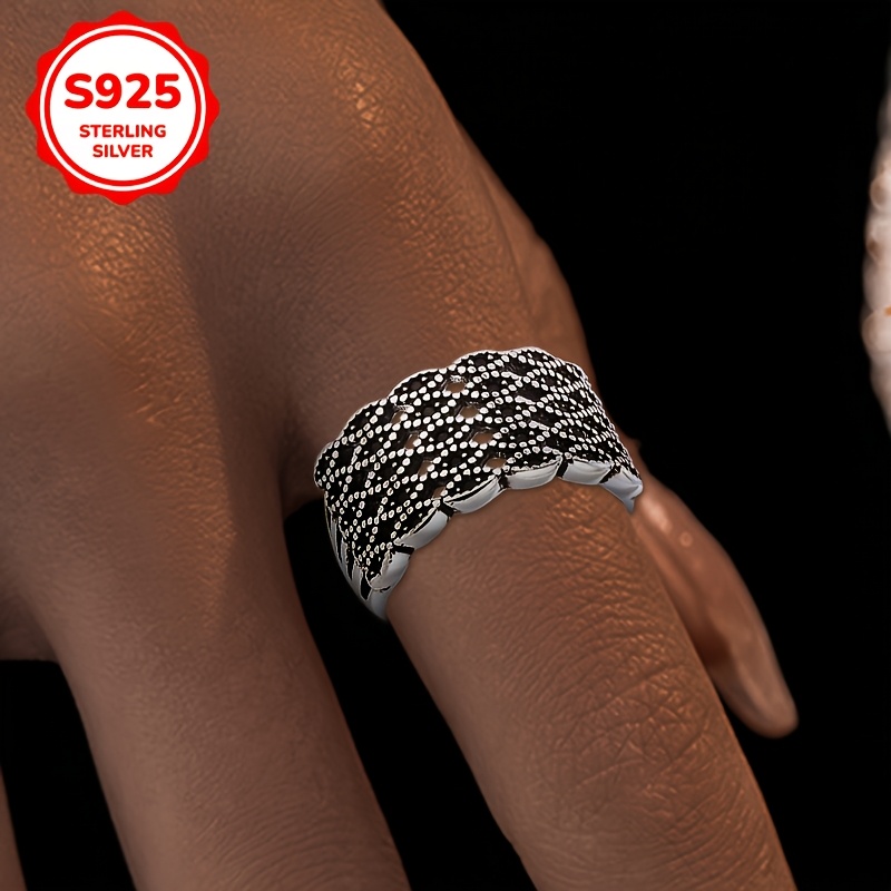 Vintage Open Ring 925 Sterling Silver with CZ Boho Style