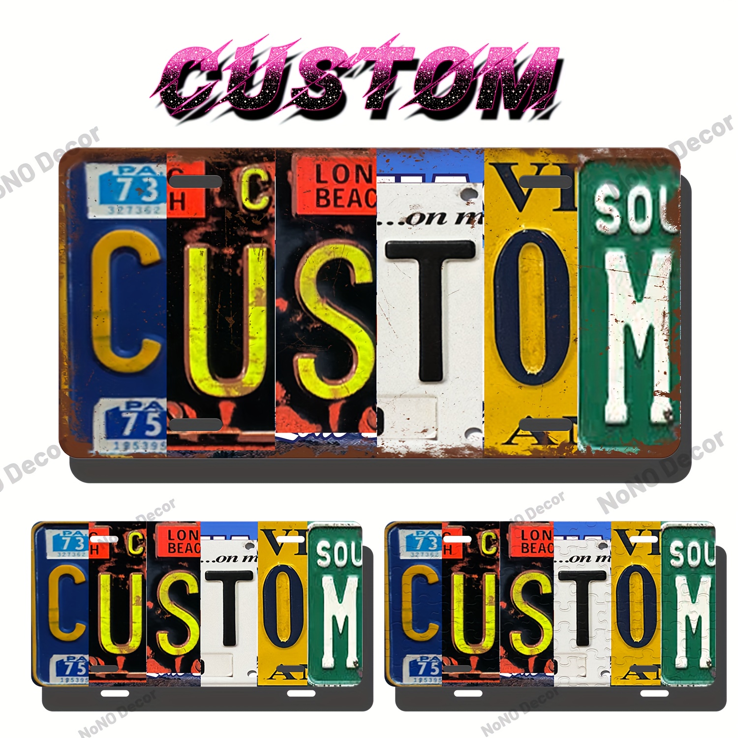 

Custom Vintage License Plate - Personalized Stainless Tag With Alphabet Design, Ideal For Restaurant, Garage, Or Bar Decor