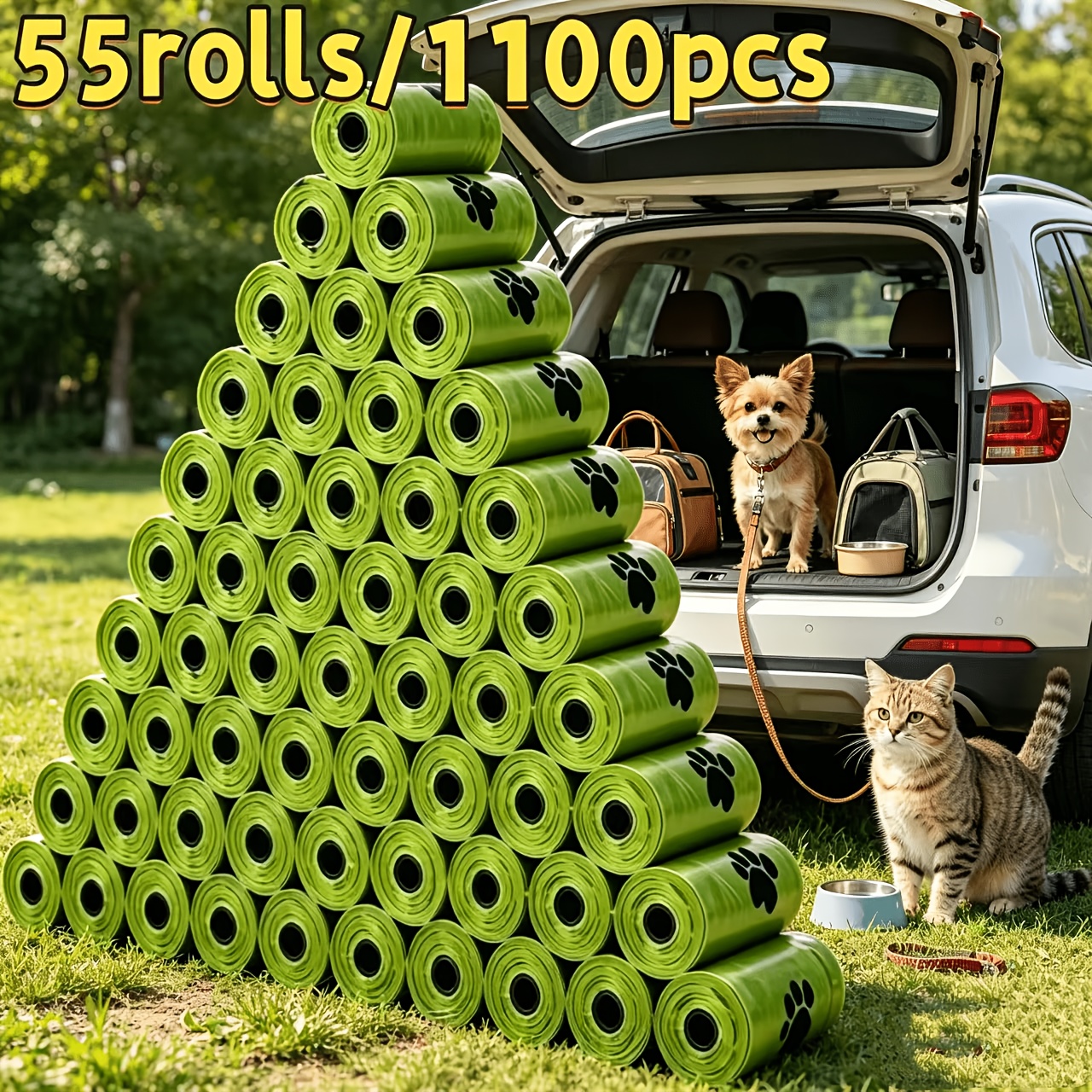 TEMU 55 Rolls/1100pcs Light Luxury Matte Texture Pet Poop Bags, Easy And Good-looking Design, Durable Material With Aesthetic , Discreet And