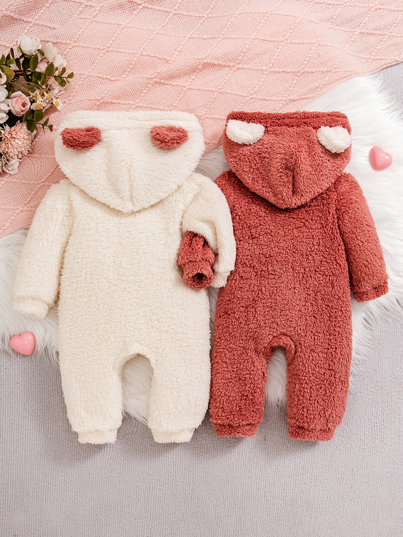 2pcs Autumn Winter Baby Plush Cute Rompers