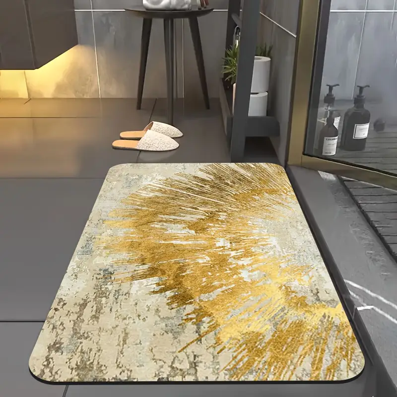 1pc of diatomite bathroom anti slip mat golden art pattern print design quick drying non slip and water absorbing floor mat soft and comfortable suitable for bathrooms shower rooms laundry rooms bedroom floor mats kitchen floor mats rv bathrooms Product details 3