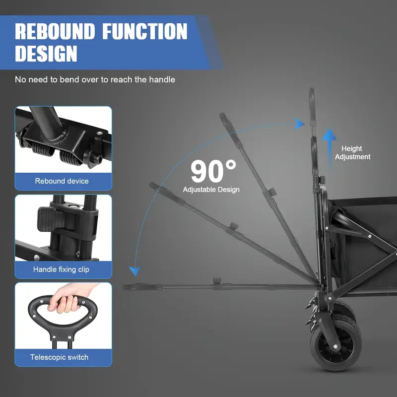 heavy-duty 79.38 kg capacity utility wagon cart with dual brakes - wheels, foldable design, large handle - sturdy metal frame for camping, beach, gardening, shopping, pet travel - portable hand truck (black/beige) - ideal gift for , garden tool carrier, camping gear transport, multifunctional design, reinforced design Product details 2