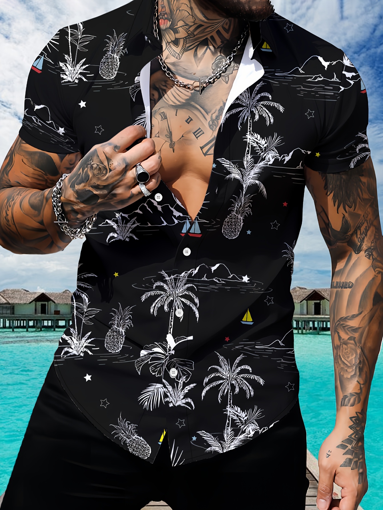 camisa hawaiana típica hombre estampado en 3d manga corta Temu