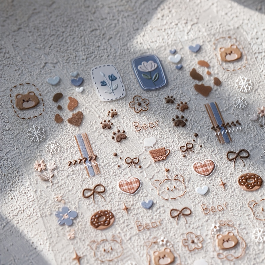 

3d Nail Art Stickers, Coffee & Cute , Self-adhesive Plastic Nail Embellishments, Glitter , Cartoon Anime Theme, Matte Rectangle Shape, Single Use - Unscented