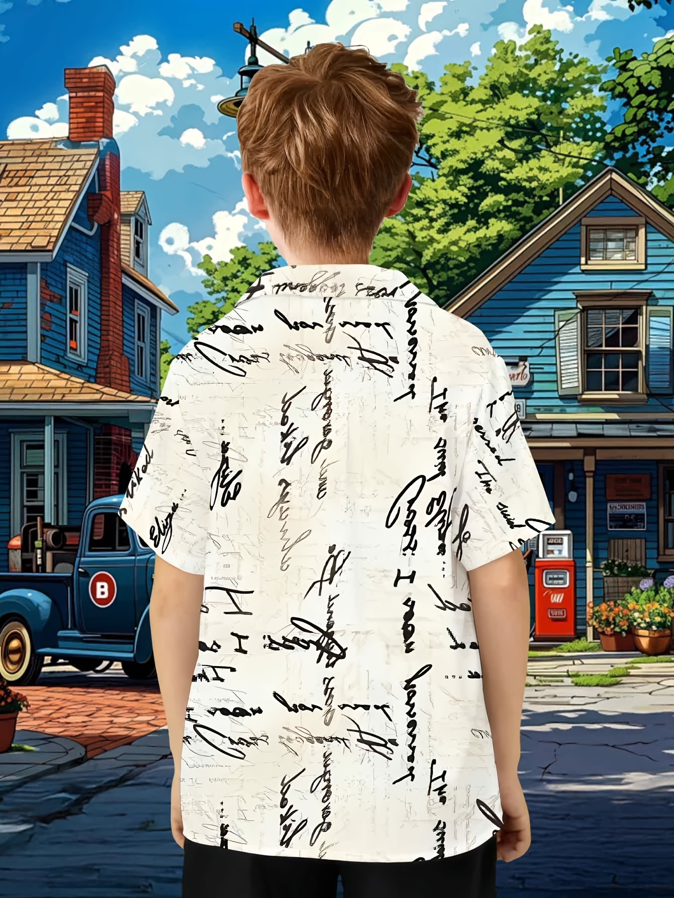 Camiseta de verano de manga corta para niños, con un elegante diseño de estampado de letras, transpirable y cómoda, perfecta para los atuendos diarios de los niños, fresca y refrescante, que muestra encanto individual