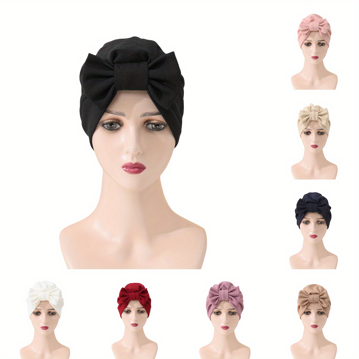 

1pc Turban Bohémien pour Femmes avec Nœud, Bonnet Foulard Tricoté en Polyester Élastique, Bonnet Léger pour Cadeau de la Saint-Valentin, Bonnet de Chimiothérapie pour Ramadan, Sous Bonnet