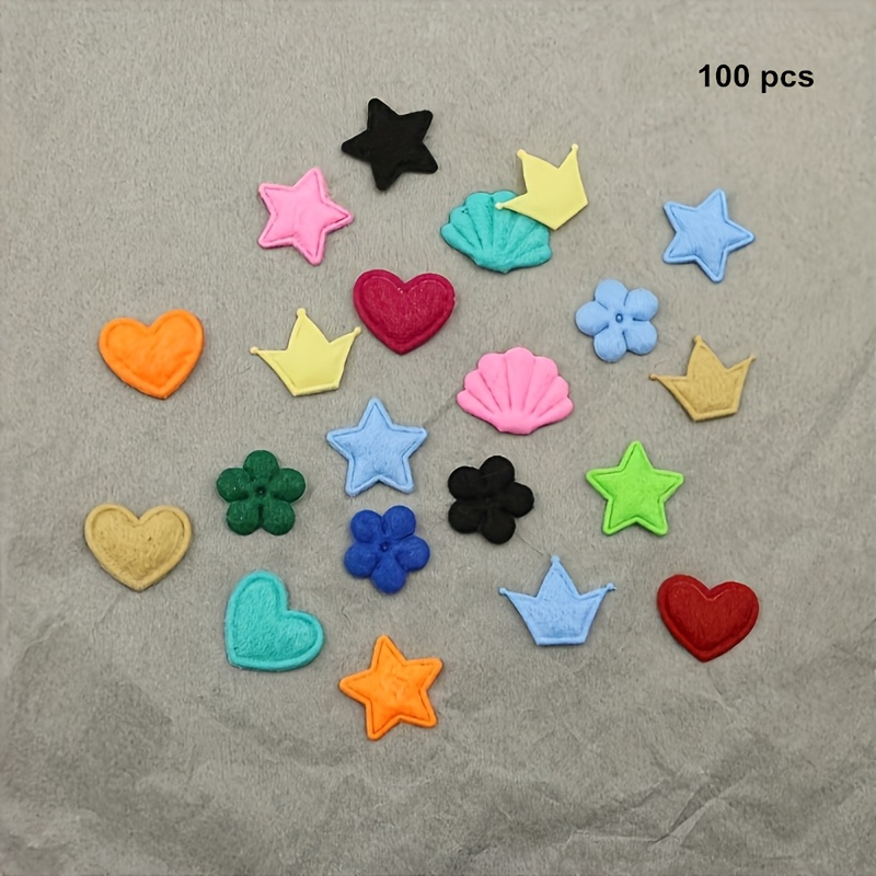TEMU 100 piezas/bolsa mezclados aleatorios con diseño de estrella/concha//corona/flor, aditamentos de fieltro en relieve, adornos para el cabello de