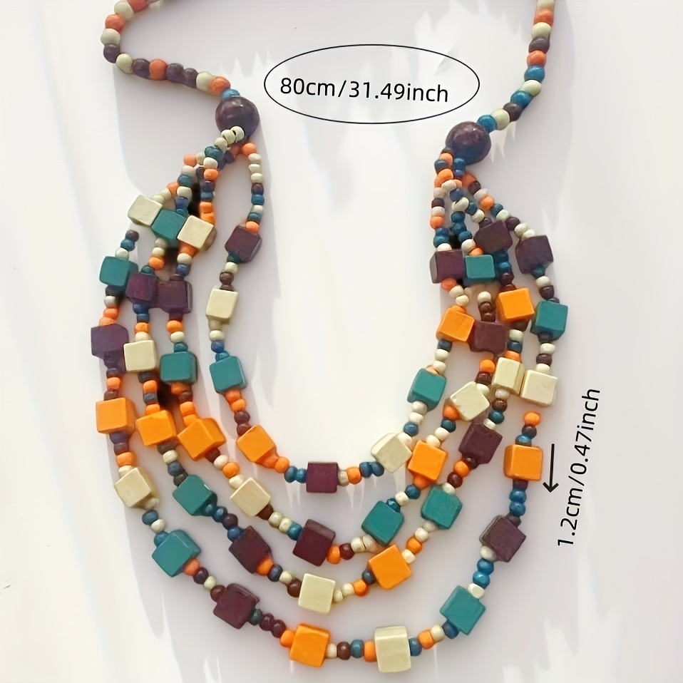 Boho Wooden Bead Necklace for Women