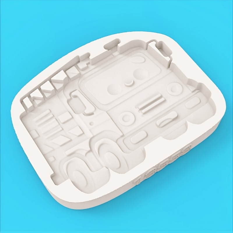 Cartoon Fire Truck Shaped Mold, Big- Smiling Design Vehicle Mold, Dessert Chocolate Making Silicone Mold