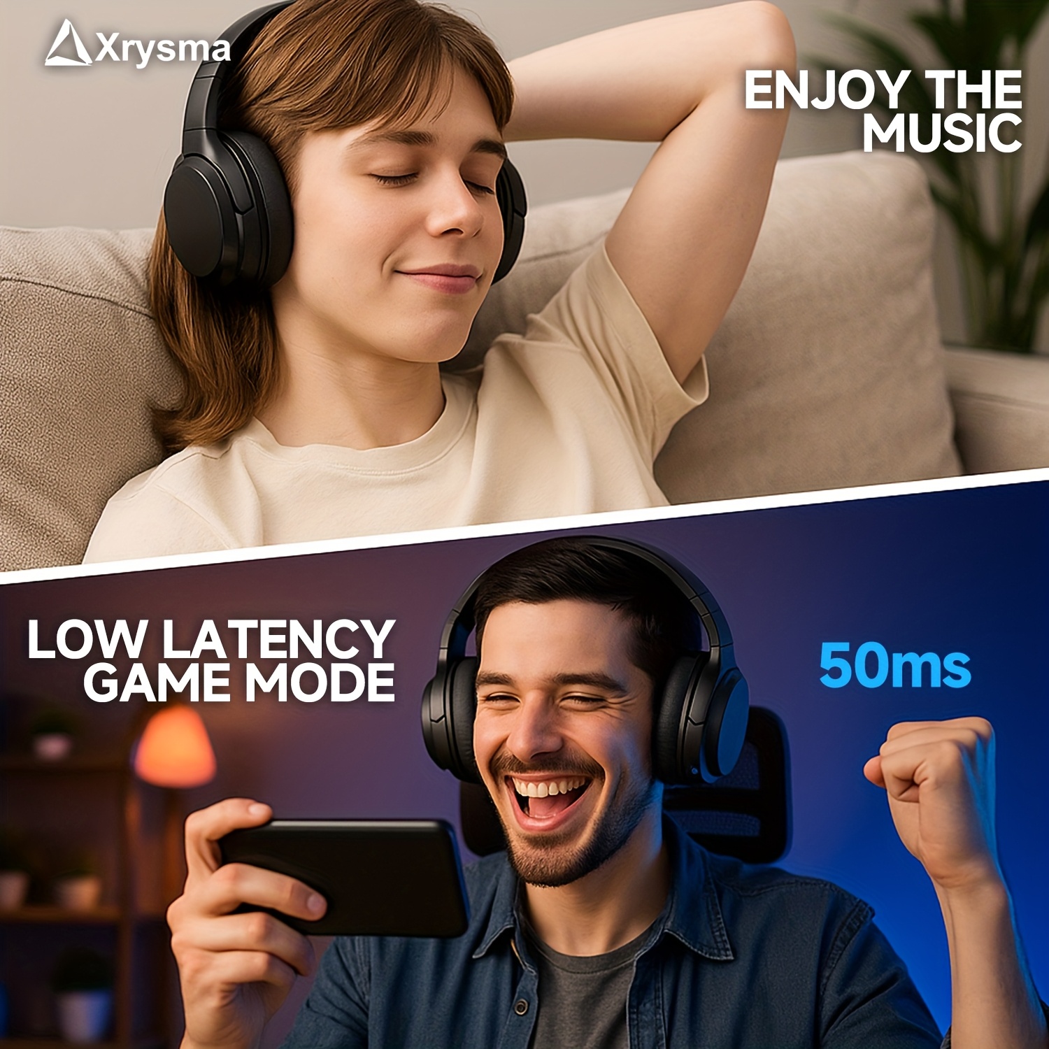 Xrysma Active Noise Cancellation Wireless Headphones, Hi-Res Audio Wireless 5.3 Headset With 35H Playtime, Multipoint Connection For Home, Office, Travel