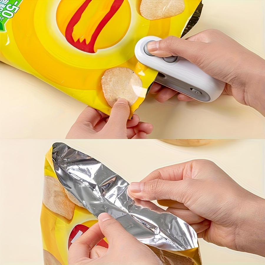 2 pack snack bag sealer set   1 sealer 1 charging cable built in lithium battery low power consumption hand press   suitable for home picnic outing travel quiet and   for chip   bag sealing Product details 2