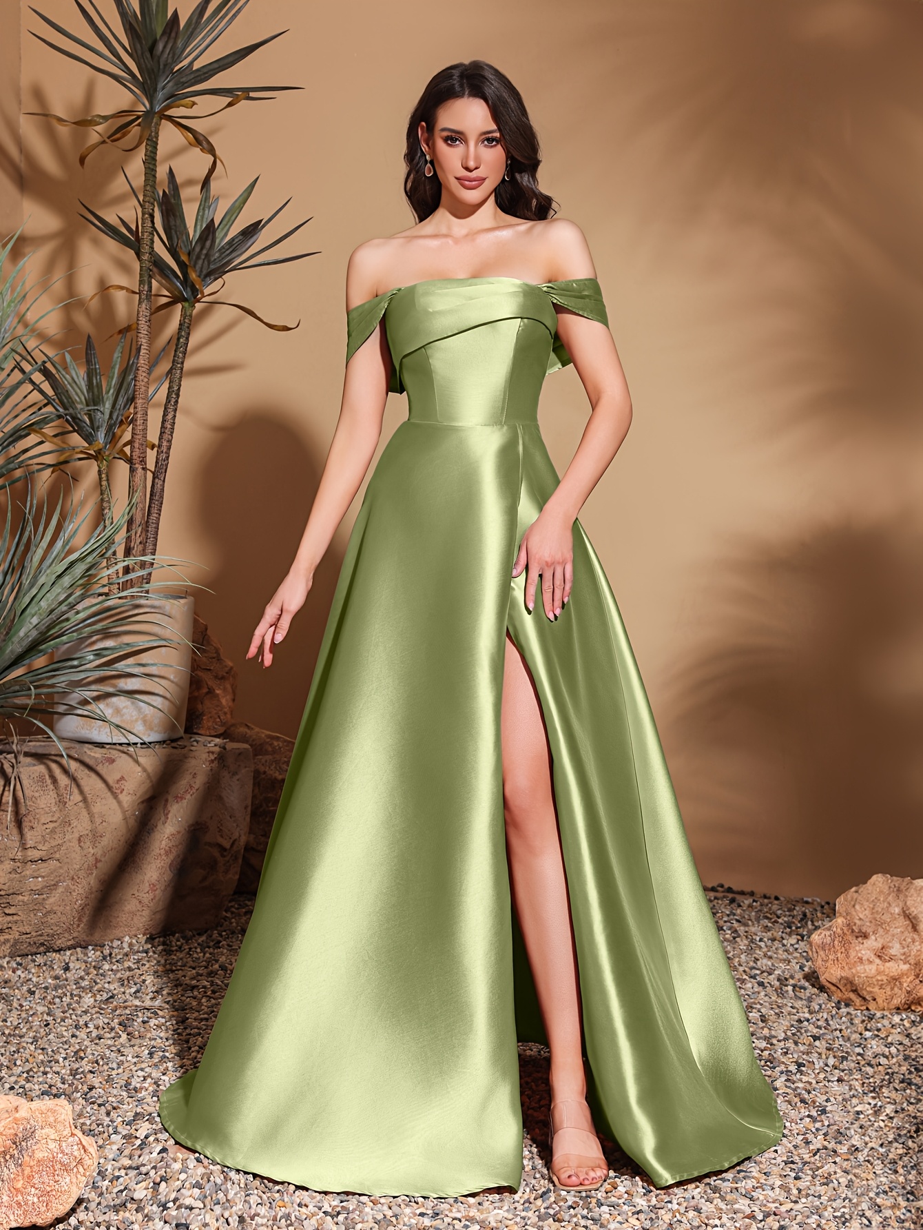 Sheer shoulder pleated neckline evening dress, elegant and chic Women's  gown, party dress, new 2025 style, hostess performance dress, bridesmaid  dress