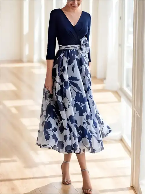 3/4 Sleeve Print Applique Vacation Dresses 3/4 Sleeve Print Applique Vacation Dresses