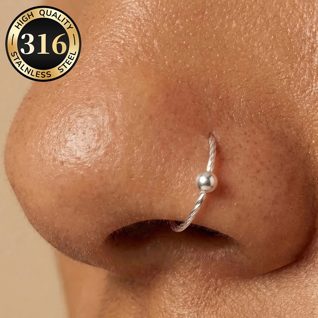 TEMU 1 pièce Anneau de nez en corde torsadée, Anneau de septum à encliquetage avec boule en acier de qualité 316 de 8/10 mm, Bijou de corps