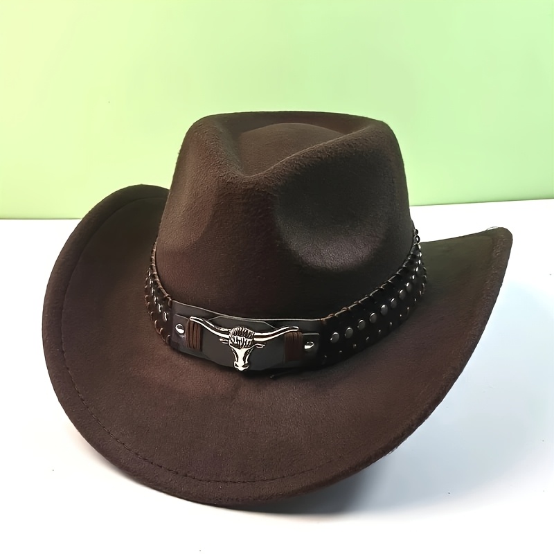 TEMU 1pc Western Cowboy Hat With Cord Braided Pu Leather Belt Additions, Classic And Easy Wide Brim Cowboy Hat, Gift For Party Role Playing For Men