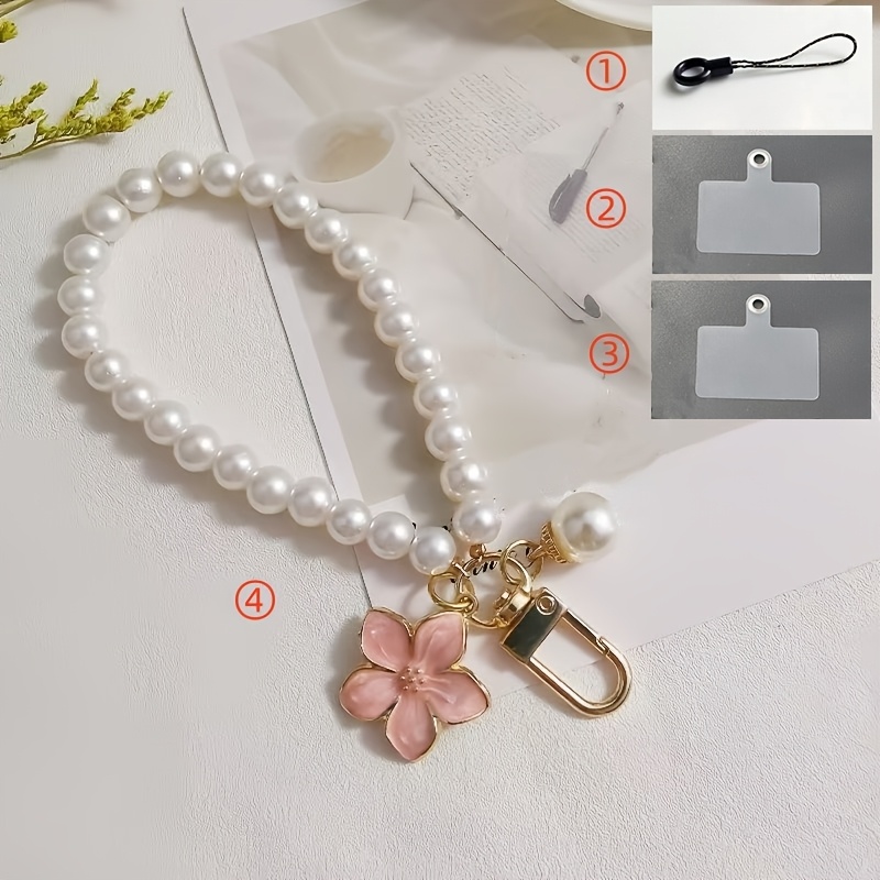 TEMU 4pcs Set Short Style Cherry Phone Lanyard Anti-loss Wrist Strap / Matching Phone Case Clip Black Small Lanyard