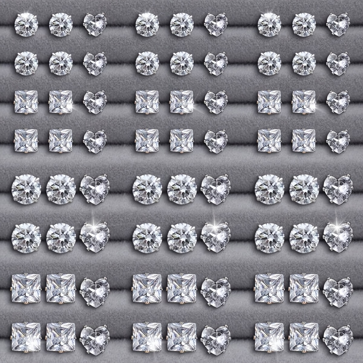 72-24pcs Women's Fashion Geometric Heart, Square, And Round Stud Earrings Set, Classic Versatile Style For Daily Wear And Parties, Valentine's Day Gift Earrings ()