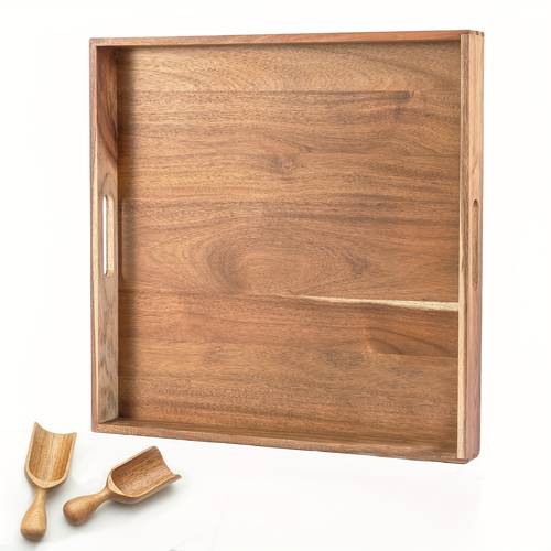 one 22 05 inch extra large acacia wood tray with 2 coffee spoons combo handled tray large tray wooden tray large tray versatile for uses recommended for family birthday parties outdoor events
