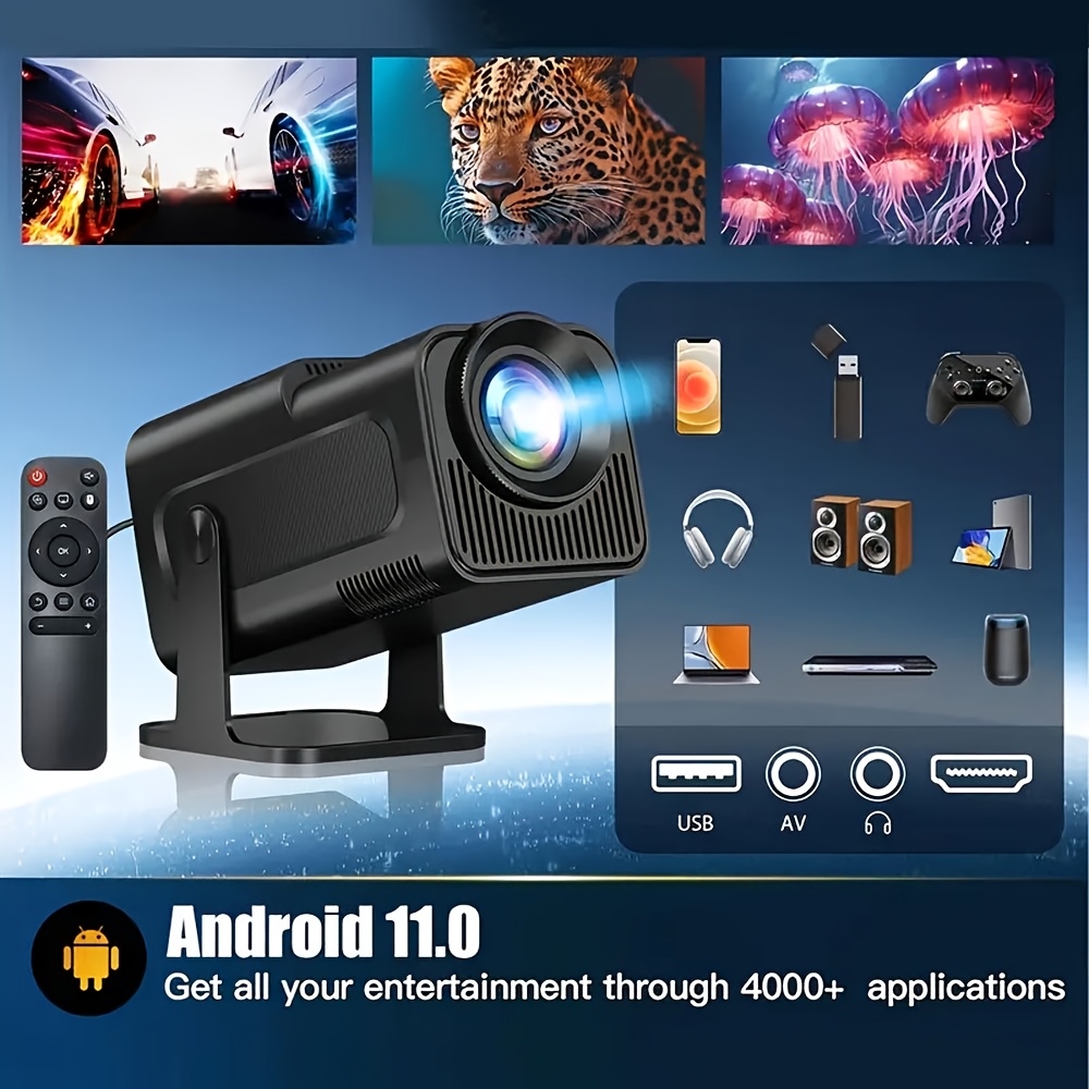 Подобреният Hy320Mini проектор за 2026 година разполага с Android 11, поддържа 4K, играе локални 1080P видеоклипове, има яркост от 300 лумена, идва с Wifi 6 и BT5.0, включва вградени говорители, има 180° регулируема стойка и е съвместим с телефони.