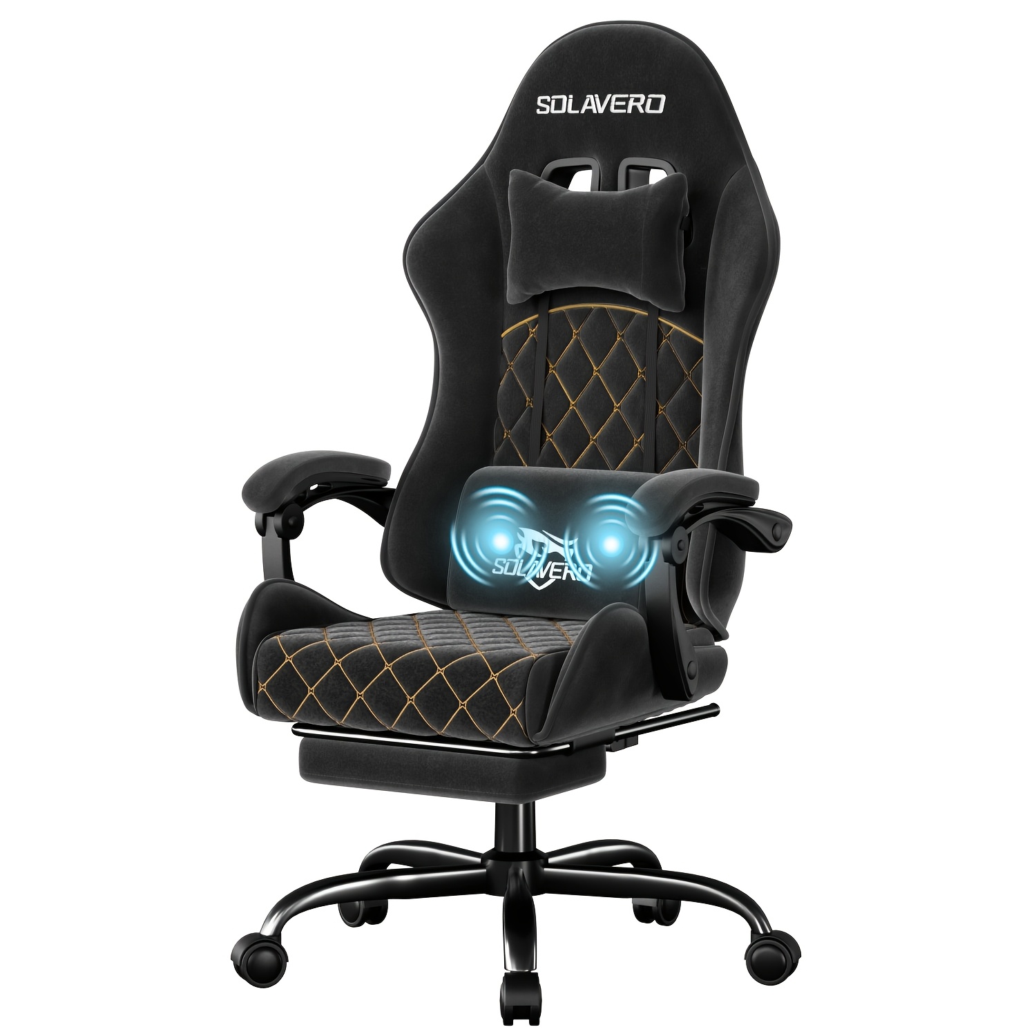 Fabric Gaming Chair With Cushion, Armrests & Retractable Footrest - High Back Ergonomic Office Chair With Lumbar Support For