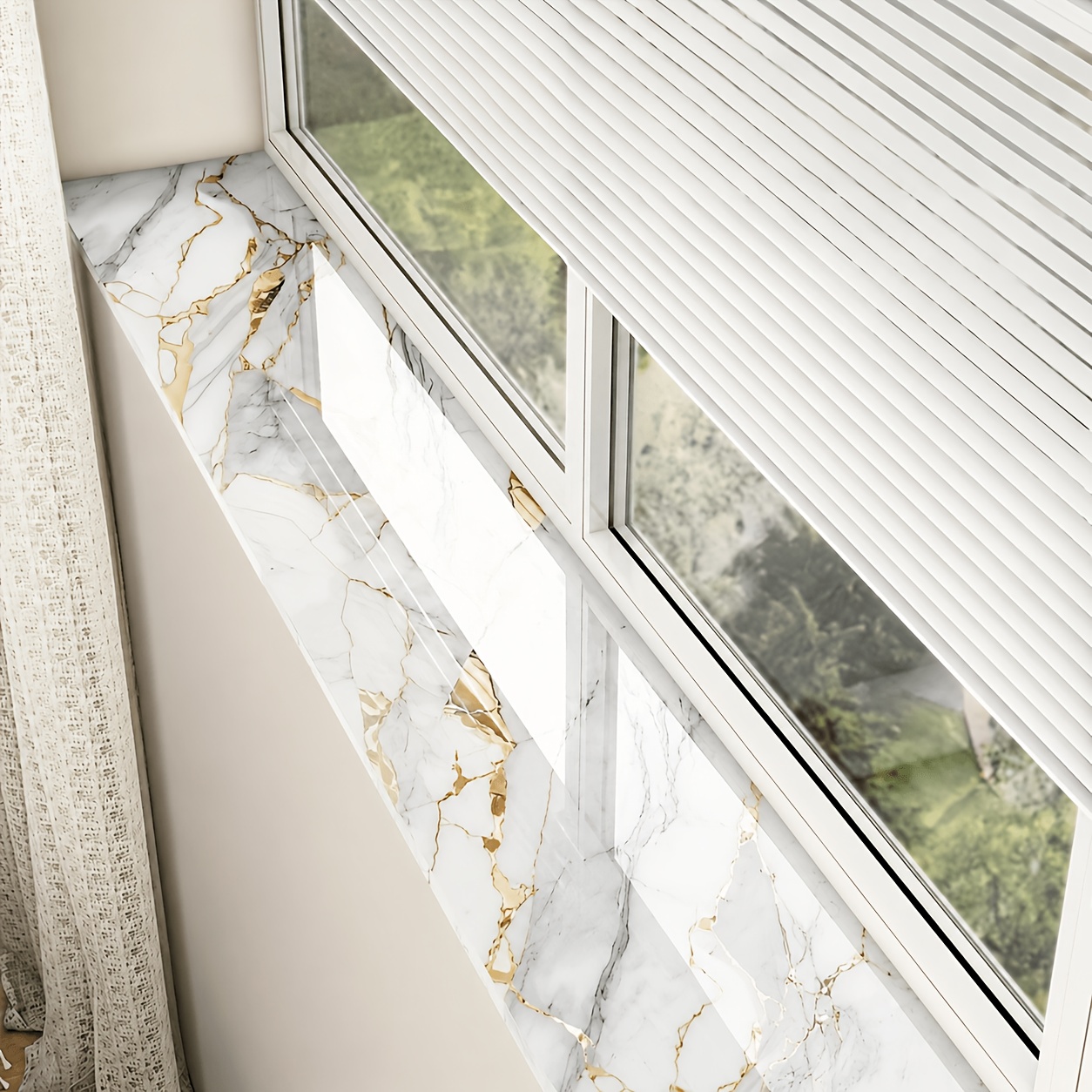 Image of 1 Roll Of Self-adhesive Colorful Gilded Window Sill Stickers, Waterproof And - Suitable For Furniture, Cabinets Renovation, Easy To Paste, Window Sill Upgrade | Marble Texture | Waterproof Cover