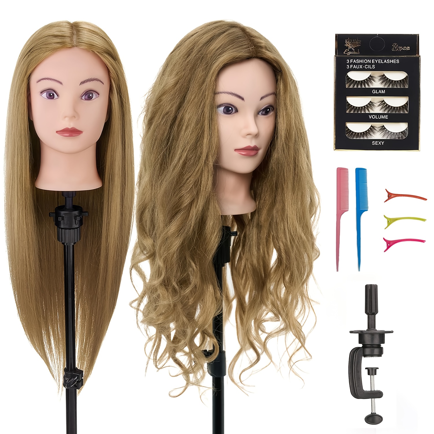 

Mannequin Head With Hair, 28" Styling Mannequin Head Cosmetology Mannequin Doll Head For Hair Styling, Training Practice Braiding Head With Table Clamp, Hair Styling Set, Birthday Valentine's Day Gift