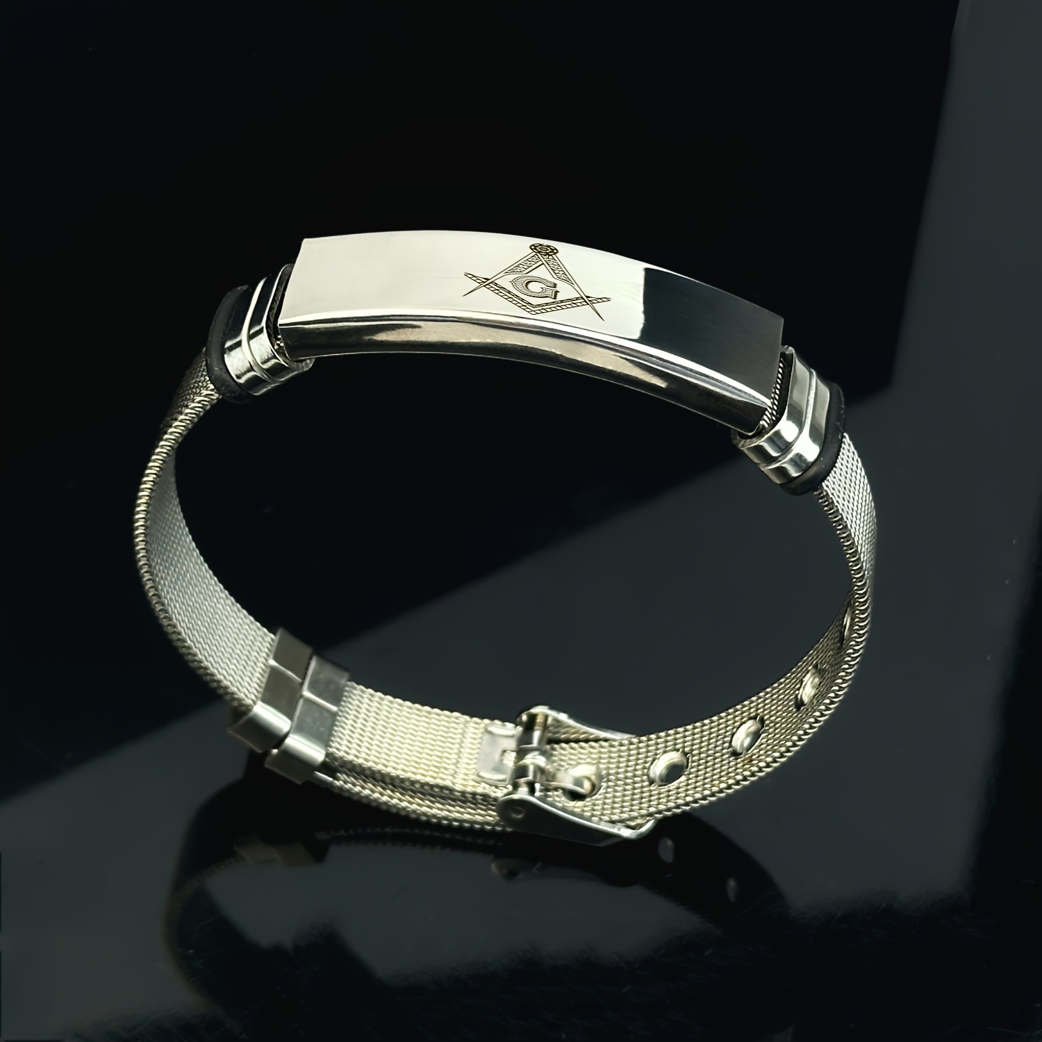 Men's Adjustable Stainless Steel Bracelet with Masonic Symbol