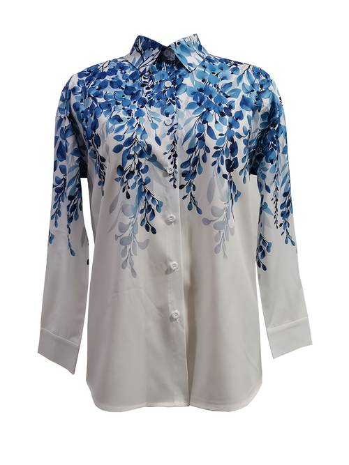 womens lightweight floral print long sleeve shirt 95 polyester 5 spandex regular fit button up collar machine washable casual formal top casual wear shirt elegant floral shirt feminine design