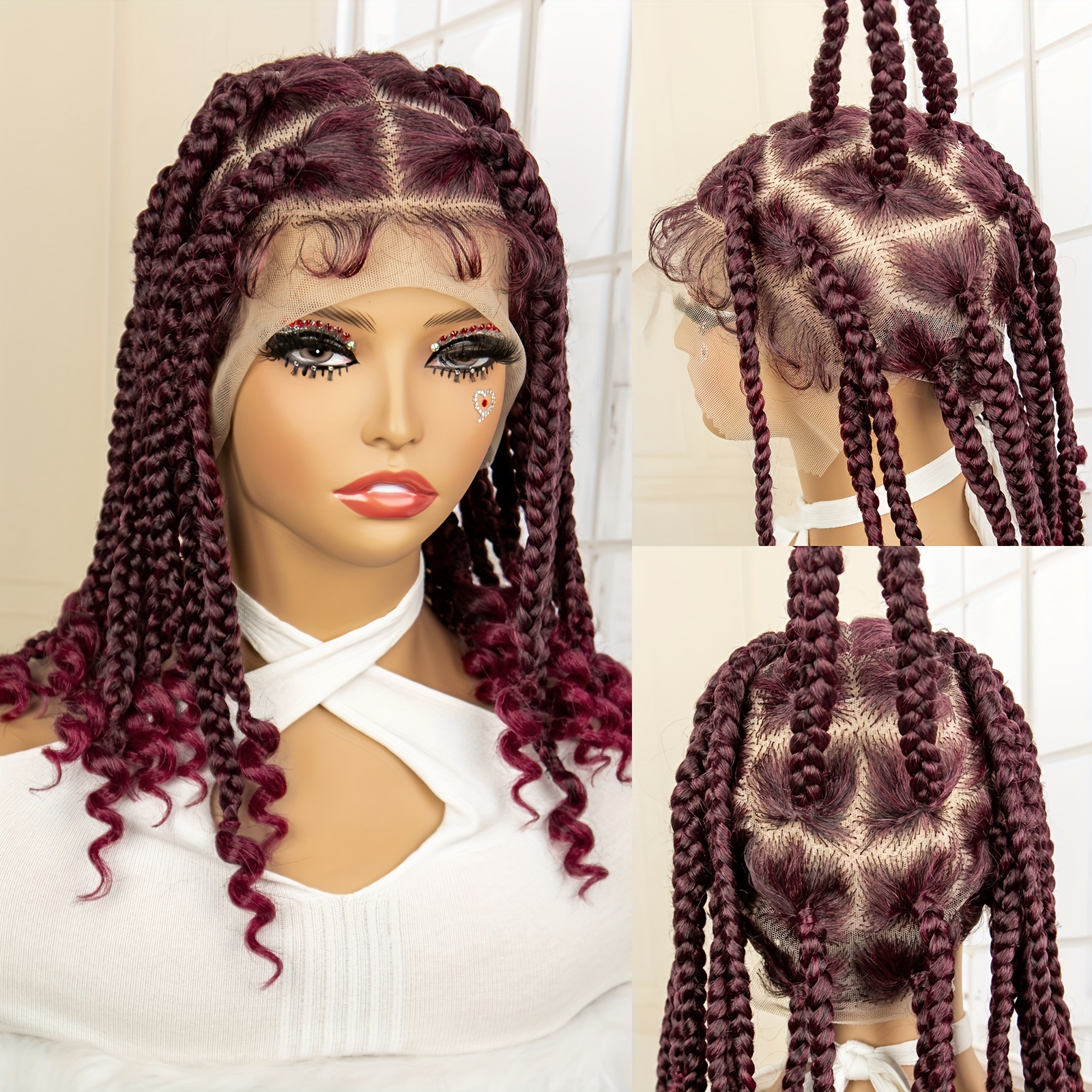 

Burgundy Medium Long Braids Wig Synthetic Lace Wig Beginners Friendly Heat Resistant Wig For Women